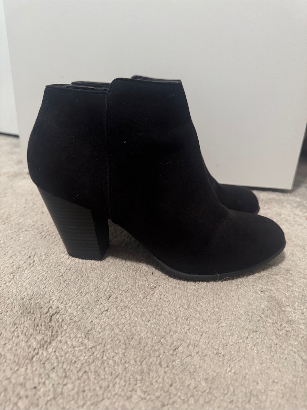 Black Suede Block Heel Ankle Boots - Women